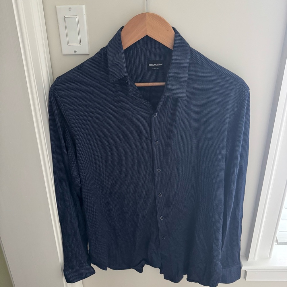 Giorgio Armani Blue Casual Button Down Shirt Classic Fit